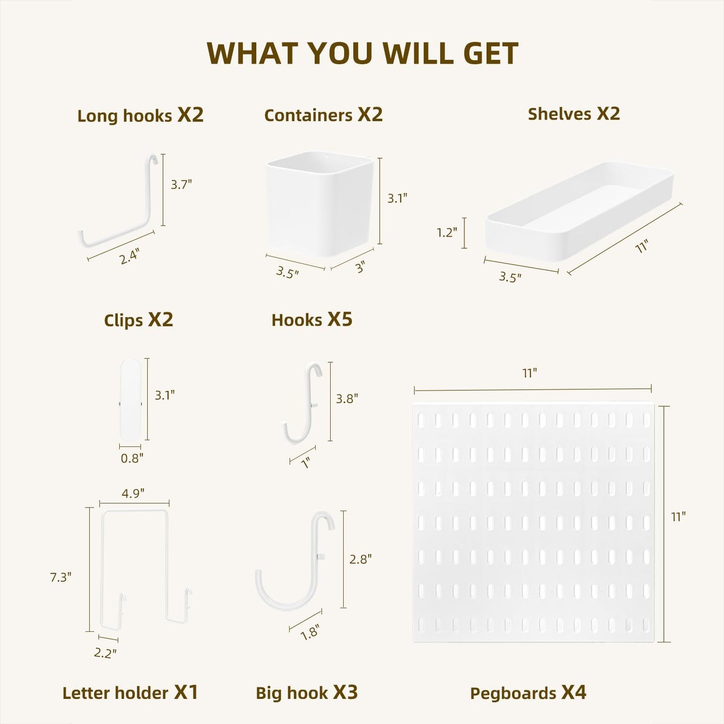 VUSIGN Pegboard Combination Wall Organizer Kit, 4 Pieces Pegboards and 17 Accessories Modular Hanging, Wall Mount Display Peg Board Panel Kits for Bedroom, Home, Office, Bathroom, 22" x 22", Pink