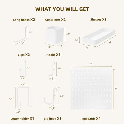 VUSIGN Pegboard Combination Wall Organizer Kit, 4 Pieces Pegboards and 17 Accessories Modular Hanging, Wall Mount Display Peg Board Panel Kits for Bedroom, Home, Office, Bathroom, 22" x 22", Pink