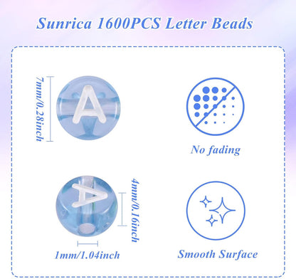1600Pcs White and Silver Round Letter Beads A-Z, 4X7mm Acrylic Alphabet Beads for Jewelry Making