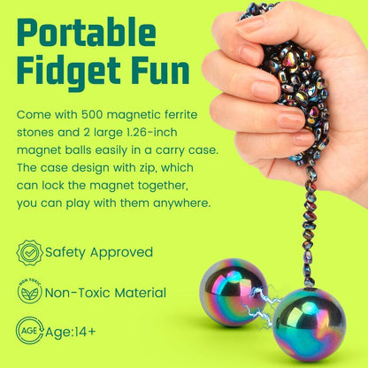 Umnodobn Magnet Slime Putty, Fidget Toy Ferrite Putty Beads, Hematite Magnetic Stones Eggs with 1.26 inch Magnet Balls, Cool Desk Toy, EDC Toy Science Kit Gift