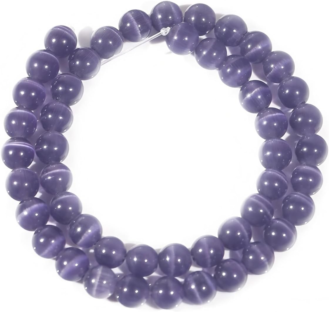 HAAMIIQII 8mm Light Blue Cat Eye Glass Round Crystal Stone Loose Gemstone Beads for Jewelry Making Bracelets Necklaces Earrings Crafts (45-50pcs)