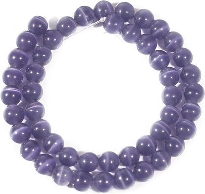HAAMIIQII 8mm Light Blue Cat Eye Glass Round Crystal Stone Loose Gemstone Beads for Jewelry Making Bracelets Necklaces Earrings Crafts (45-50pcs)