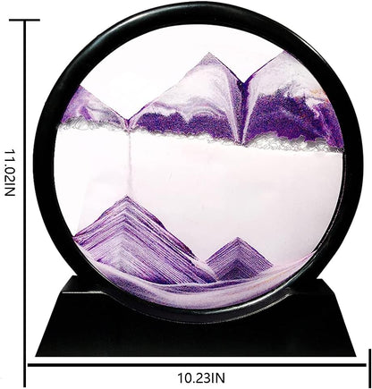 Muyan Moving Sand Art Picture Sandscapes in Motion Round Glass 3D Deep Sea Sand Art for Adult Kid Large Desktop Art Toys (Purple, 7 Inch)