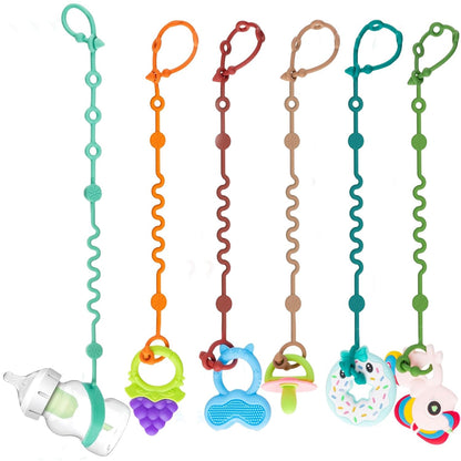 LittleHugs Toy Straps for Baby, 5pcs Adjustable Toy Holder for Stroller Accessories, Silicone Tether Pacifier Clip, No Throw Travel Essential Leash for High Chair, Car Seat (5-Pack)