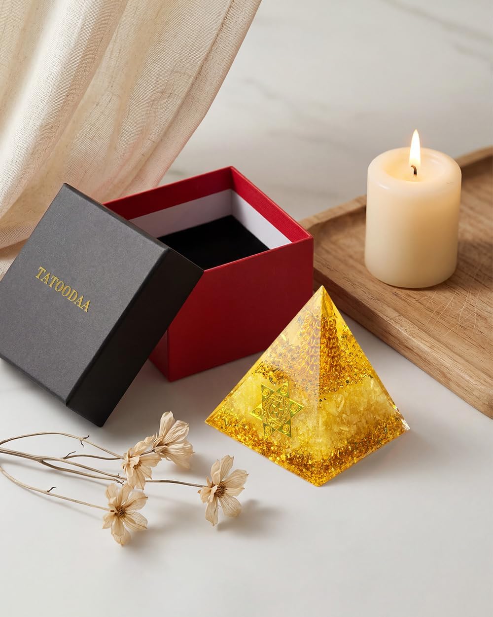 Crystals and Healing Stones, 9 Pcs Healing Crystals Set, 7 Chakra Crystal Stones Set Real Natural Selenite Pyramid Reiki Raw Rock Energy Protection Meditation with Wooden Box, Crystal Gifts for Women