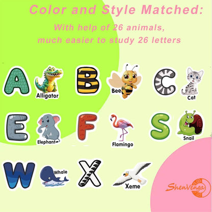 Animal Magnets Letters Refrigerator for Kids Toddlers, 32 Fridge Magnetic Animal Toys Set with Clear & Big Letters Educational Spelling Early Learning Tool