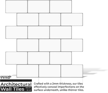 VViViD 11 Sheets Peel and Stick Grey Gloss Faux Ceramic Brick Wall Tiles, Self Adhesive Backsplash 12”x12”, 2mm Thick Kitchen, Bathroom (11 sq. ft.)