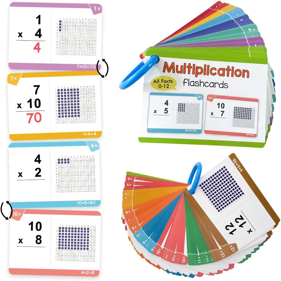 Multiplication Flash Cards, Times Table Flashcards, All Facts 0-12, Answer on Back for Self-Check, Classroom Home Learning Aids, Elementary School Teacher Teaching Aids, 85 Double-Side Cards