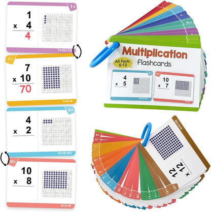Multiplication Flash Cards, Times Table Flashcards, All Facts 0-12, Answer on Back for Self-Check, Classroom Home Learning Aids, Elementary School Teacher Teaching Aids, 85 Double-Side Cards