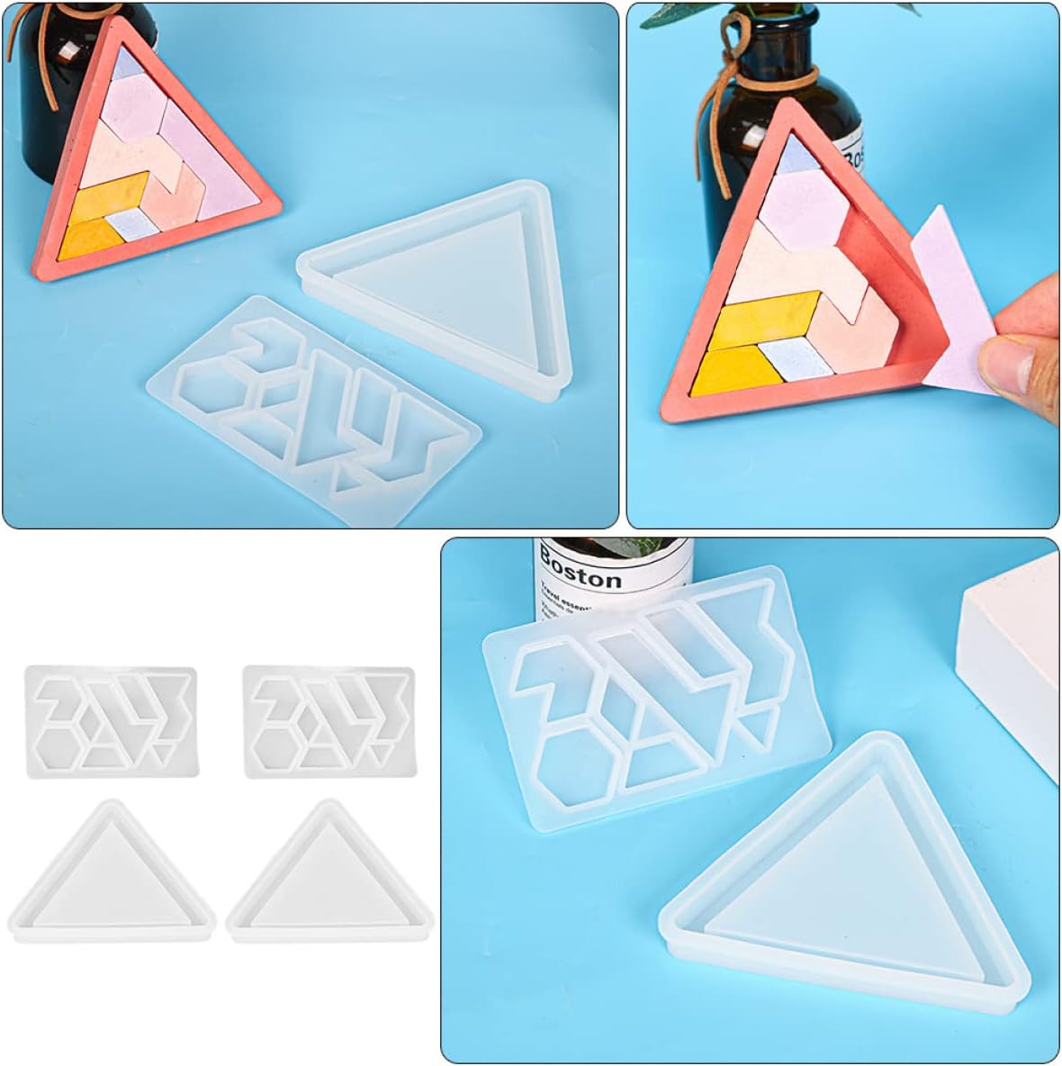 Chocolate Puzzle Game Silicone Casting Tangram Puzzle Jigsaw DIY Resin 2 Sets Silicone Candy Molds Baking