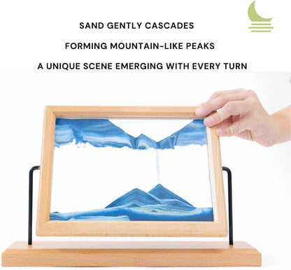 Moon Street Moving Sand Art Picture with Wooden Frame (360° Rotation) Customizable Flow Liquid Motion Sand Art - Glass and Sand Art - Relaxing Office and Home Decor - Increase Mindfulness and Zen