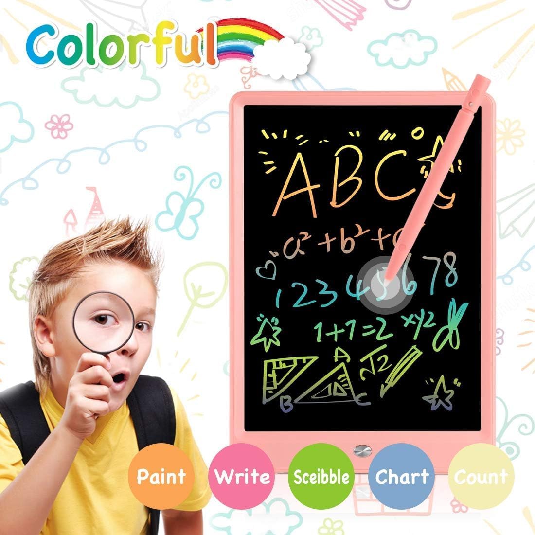 Kids LCD Writing Tablet, 10.5 Inch Colorful Electronic Board Drawing Pad, Electronic Erasable Doodle Tablet for Boys Girls Gifts for Toddler Educational Travel Birthday(Pink)