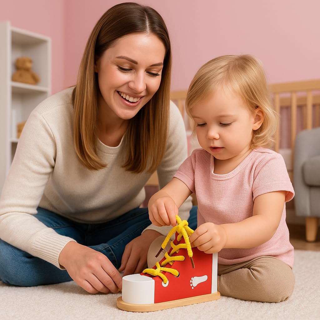 Mikily‘s Learn to Tie Shoes for Kids with Wooden Lacing Shoe Tying Kids Shoe Tying Practice Kit with Wooden Toys Blue