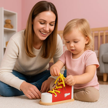 Mikily‘s Learn to Tie Shoes for Kids with Wooden Lacing Shoe Tying Kids Shoe Tying Practice Kit with Wooden Toys Blue