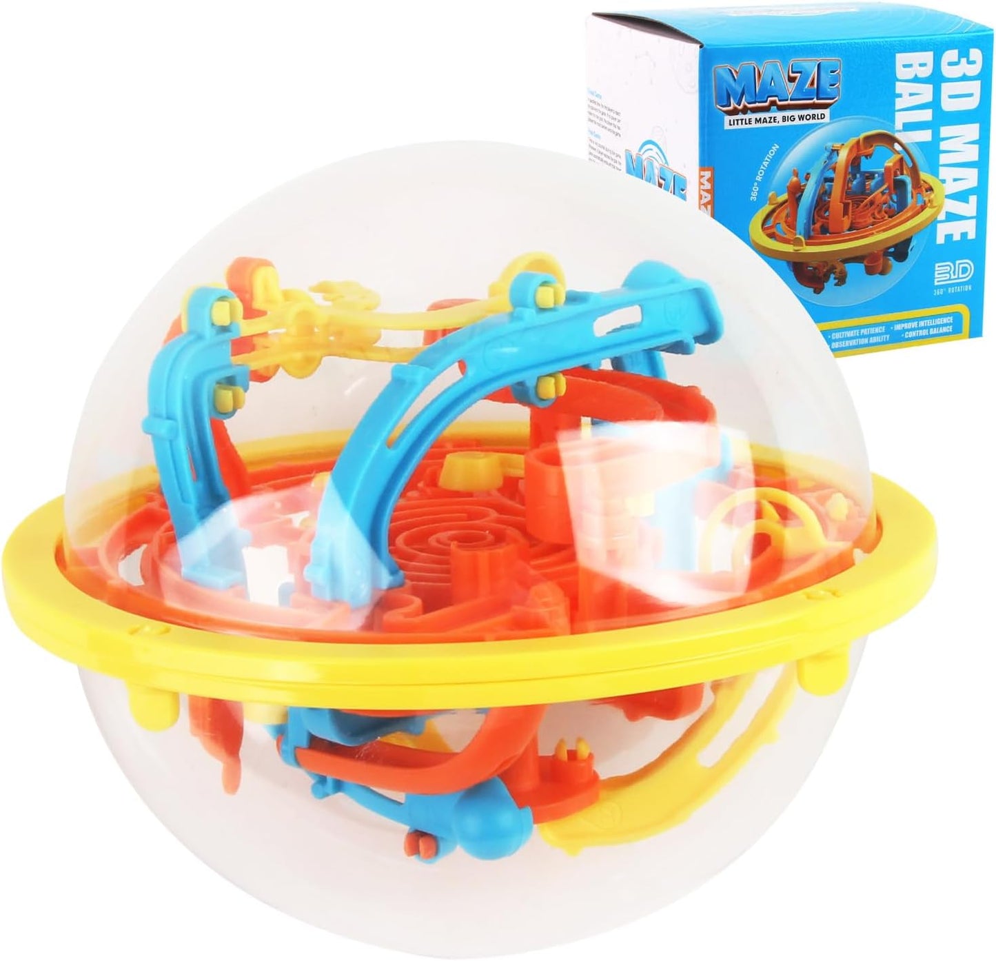 3D Maze Ball, Brain Teaser Puzzle Ball Interactive Maze Sphere Game (11cm,4.3’’) with 88 Obstacles Labyrinth Puzzle Ball for Kids Education Toys