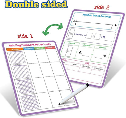 Lachilly Double Sided Dry Erase Handwriting Practice Boards Fractions Learning Place Value from Billions to Decimal Numbers Math Grid Manipulative Lapboard for Students