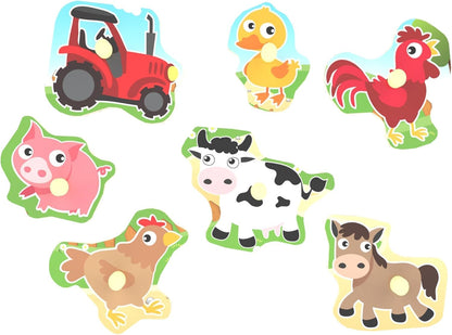 Wooden Puzzles Farm Chunky Baby Puzzles Peg Board, Full-Color Pictures for Preschool Educational Jigsaw Puzzles, 7Pieces