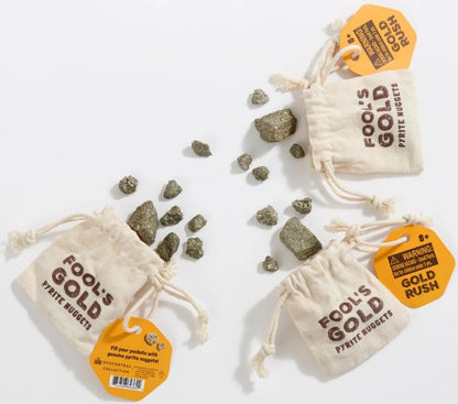 Gold Rush Fool's Gold Pyrite Nuggets Bag | 11+ Crystals in Canvas Drawstring Pouch, Fun Prospecting & Collecting Kit, Pirate & Prospector Adventure