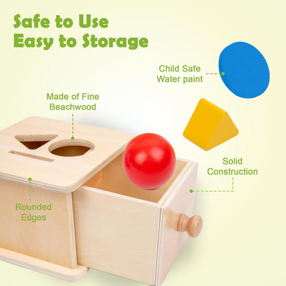 Adena Montessori Coin Box -Natural Wood Double-Sided Object Permanence Box Toy for 1-Year-Old Babies, Wooden Montessori Developmental Toy for 6-12 Month, Early Learning Gift