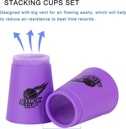 SEISSO Quick Stacking Cups, Stacking Cup Set Classic Stack Training Game Toys,12PCS Purple Stacking Cup Set for Boys Girls Kids