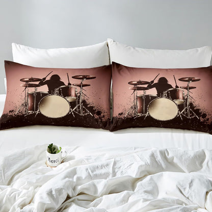 Drum Kit Comforter Cover Abstract Musical Instruments Bedding Set for Kids Boys Teens,Pop Music Duvet Cover Modern Rock Quilt Cover, Teal Laser Light Bedroom Decor Twin Size Blue Green Black