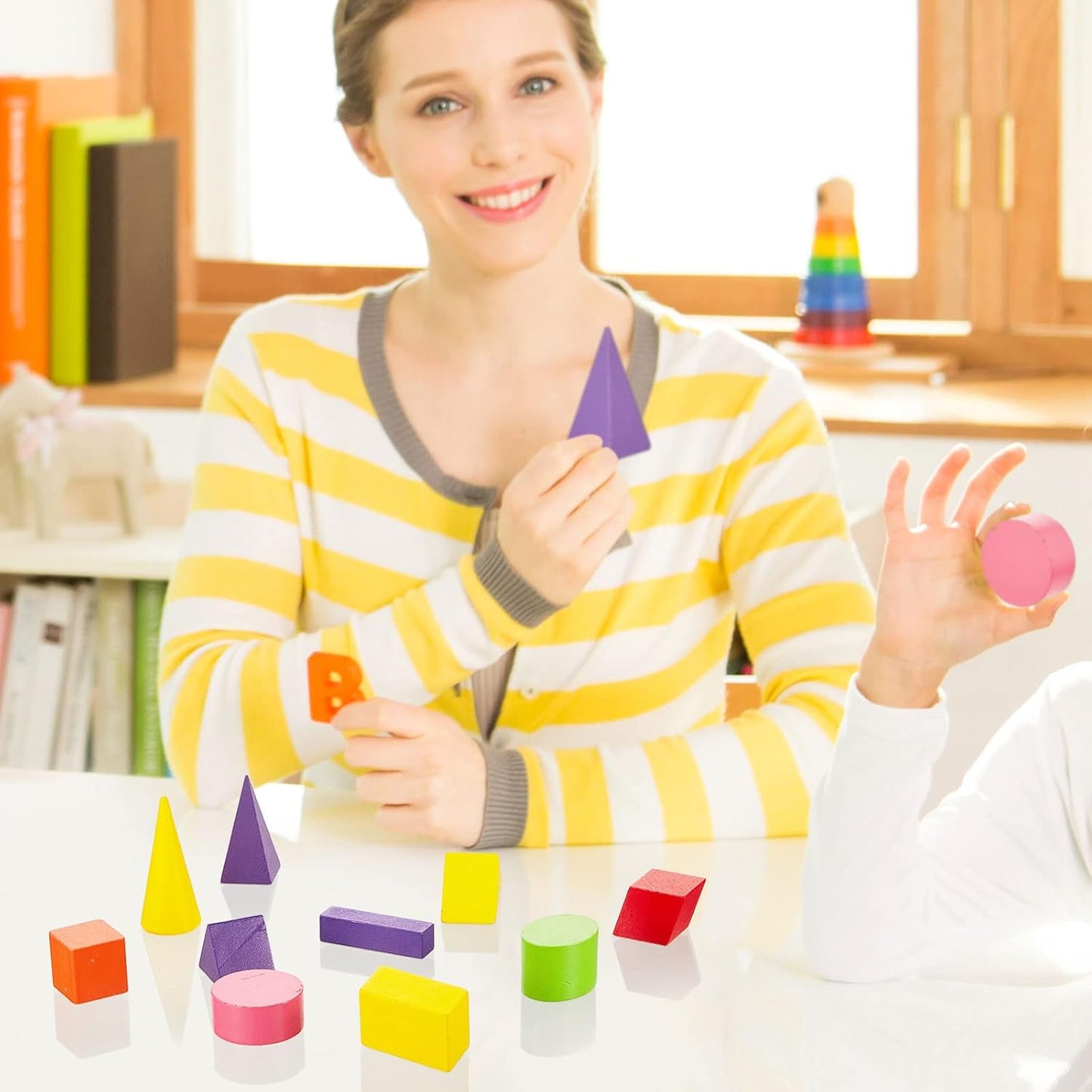 Deekin 18 Pcs Large 3D Shapes for Teaching Math Manipulatives Geometric Solids Blocks Montessori Learning Blocks Solid for Preschool Elementary Home School Supplies (3D Shape)