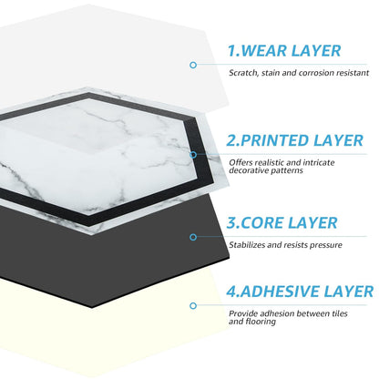 Art3d 10-Pack Hexagon Peel and Stick Flooring Tile Marble Look, Self Adhesive Waterproof Vinyl Floor Tile for Living Room, Kitchen, Bathroom, Bedroom, 11.8" x 10.2" White Marble
