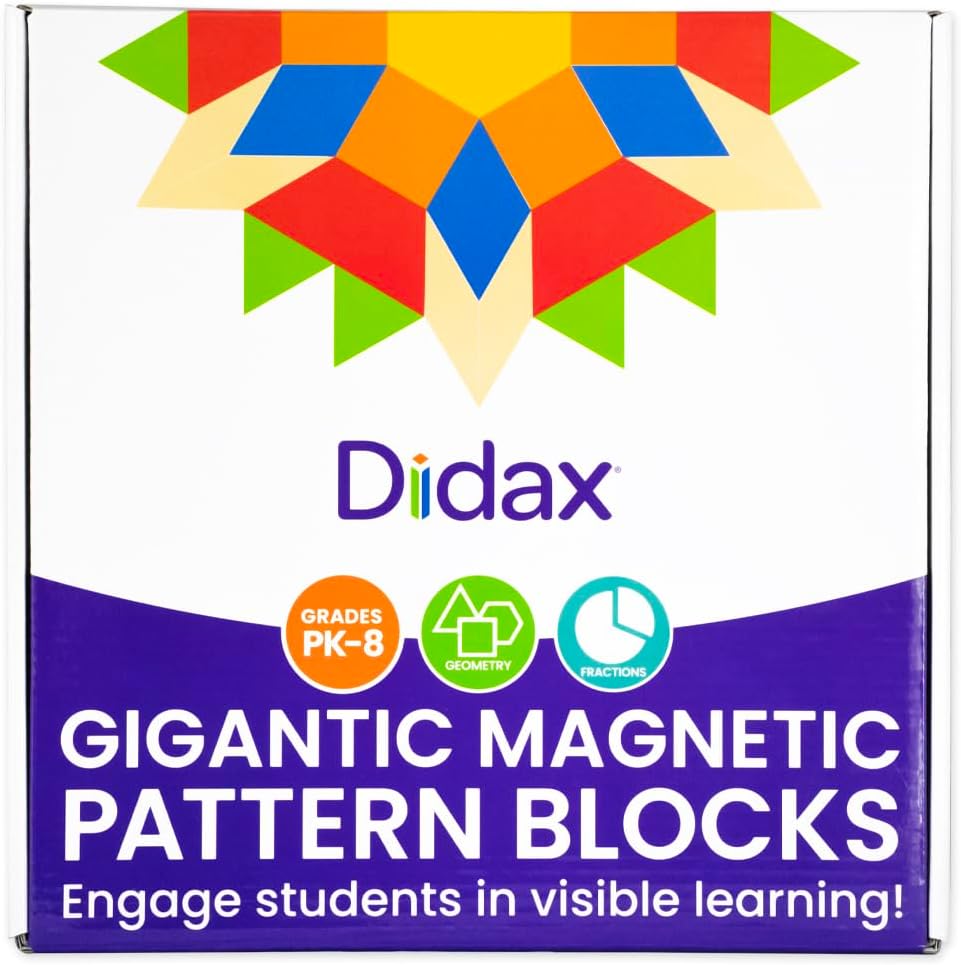 Giant Magnetic Pattern Blocks – Jumbo Magnetic Geometry & Fraction Blocks, 47-Piece Math Manipulative Set for PreK–6, Shape Recognition, Fractions, Symmetry, Classroom & Home Use