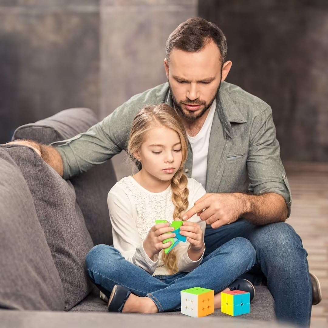 Speed Cube Set 3-in-1 Stickerless: 2x2, 3x3 & Pyramid Speed Cubes | Easter Gifts Basket Stuffers Boy Toys for All Ages