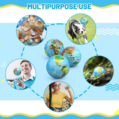 Umnodobn Mini Earth Soft Squishy Ball 3 Pack - 3.7 Inch Foam Globe Stress Balls for Boys Girls- Educational Geography Squishies Toys- Squeeze Sensory Learning Toy World Map for Kids Adults