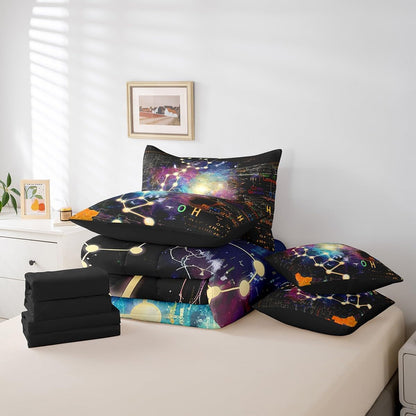 Erosebridal Chemical Equation Bed in a Bag Queen Comforter Set 7 Piece,Chemistry Bedding Sets Science Students Learning Gift Sheet Set with Comforter,Molecular Formula Education Bed Set - Colors A