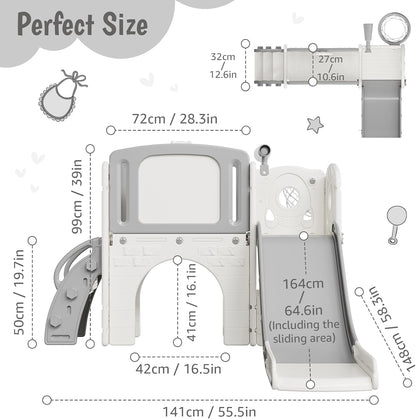 GarveeLife Toddler Slide 8 in 1 Indoor Playground Outdoor Playset Kids Baby Slides for Toddlers Age 1-3 with Climber Basketball Hoop Telescope Drawing Board and Storage Space for Courtyards