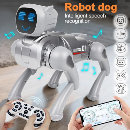 Smart Robot Dog Toy for Kids 6+ | Voice Control, 30+ Actions, Turn Over Flip, STEM APP Programming, Rechargeable Interactive Birthday Gift (iOS & Android Compatible) 30+ Actions & Turn Over (Silver)