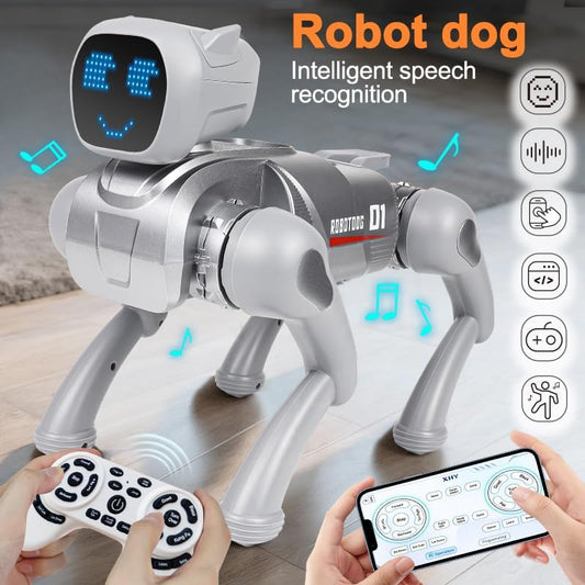 Smart Robot Dog Toy for Kids 6+ | Voice Control, 30+ Actions, Turn Over Flip, STEM APP Programming, Rechargeable Interactive Birthday Gift (iOS & Android Compatible) 30+ Actions & Turn Over (Silver)