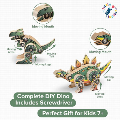 Little Jupiter DIY Wooden Kit with Stickers - Dinosaur Toys for Kids for 7-12 Yrs - Dinosaur Toy Woodworking Kits - Wood Crafts - Kids Building Kit - Wooden Crafts (Stegosaurus)