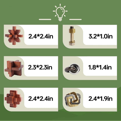Puzzles Toys Brain Teaser Puzzles 12pcs Ring Puzzles Metal Wooden Puzzles Logic Lock for Adults Kids Toy Gift for Teens