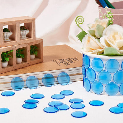 200Pcs Small Plastic Counting Chips Math Markers Blue Flat Round 18.5mm Plastic Large Group Transparent Mosaic Tile Disc Counter Item Chip for School Classroom Math Counters Family Activities