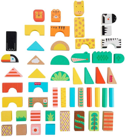 Fisher-Price Wood Toddler Toy Castle Block Set, 28 Wooden Pieces for Stacking Developmental Play Preschool Kids Ages 2+ Years