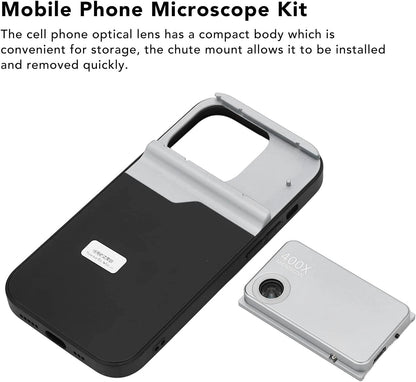 Microscope Lens for Cell Phone, 400X Magnification with LED Light, HD Portable Clip-On Camera Lens for Kids Adults Science Exploration