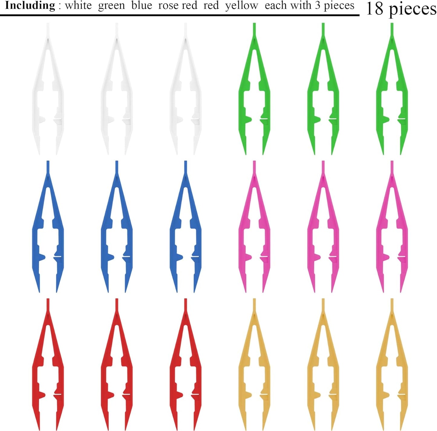 Ckyleole 9 Pieces 3 Colors Plastic Tweezers 4.13 Inch Craft Tweezers Forceps Thickened Plastic Sturdy Fine Motor Skill Learning for Perler Beads Jewelry Making Family Classroom School