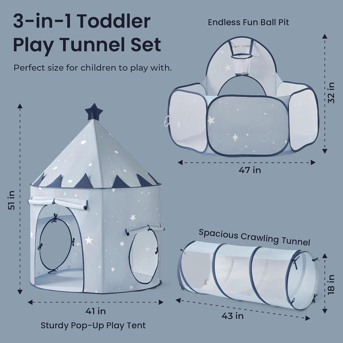 Tiny Land Play Tunnel and Ball Pit for Toddlers, 5pcs Indoor Playground - Foldable Pop Up Tents with Carry Bag, Outdoor Playhouse with Crawling Toys & Play Tent, Gift for Boys and Girls