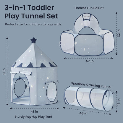 Tiny Land Play Tunnel and Ball Pit for Toddlers, 5pcs Indoor Playground - Foldable Pop Up Tents with Carry Bag, Outdoor Playhouse with Crawling Toys & Play Tent, Gift for Boys and Girls