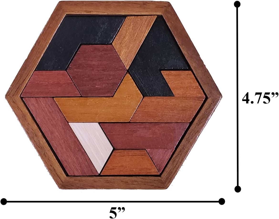 Hexagon Wooden Puzzle Toy - Brain Teasers - Brain Teaser Puzzles for Adults and Kids