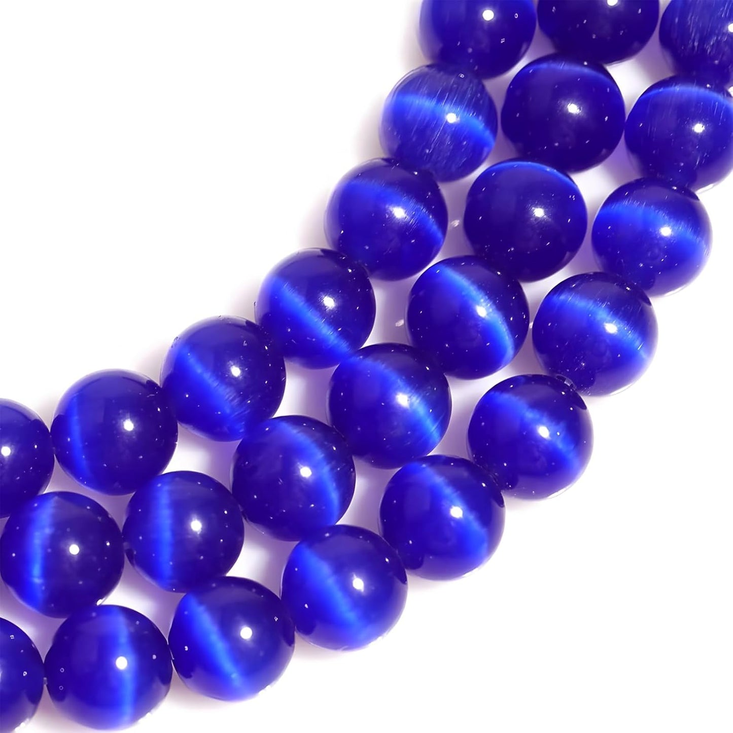 HAAMIIQII 8mm Light Blue Cat Eye Glass Round Crystal Stone Loose Gemstone Beads for Jewelry Making Bracelets Necklaces Earrings Crafts (45-50pcs)