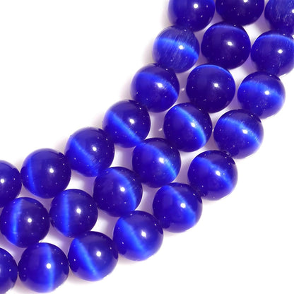 HAAMIIQII 8mm Light Blue Cat Eye Glass Round Crystal Stone Loose Gemstone Beads for Jewelry Making Bracelets Necklaces Earrings Crafts (45-50pcs)