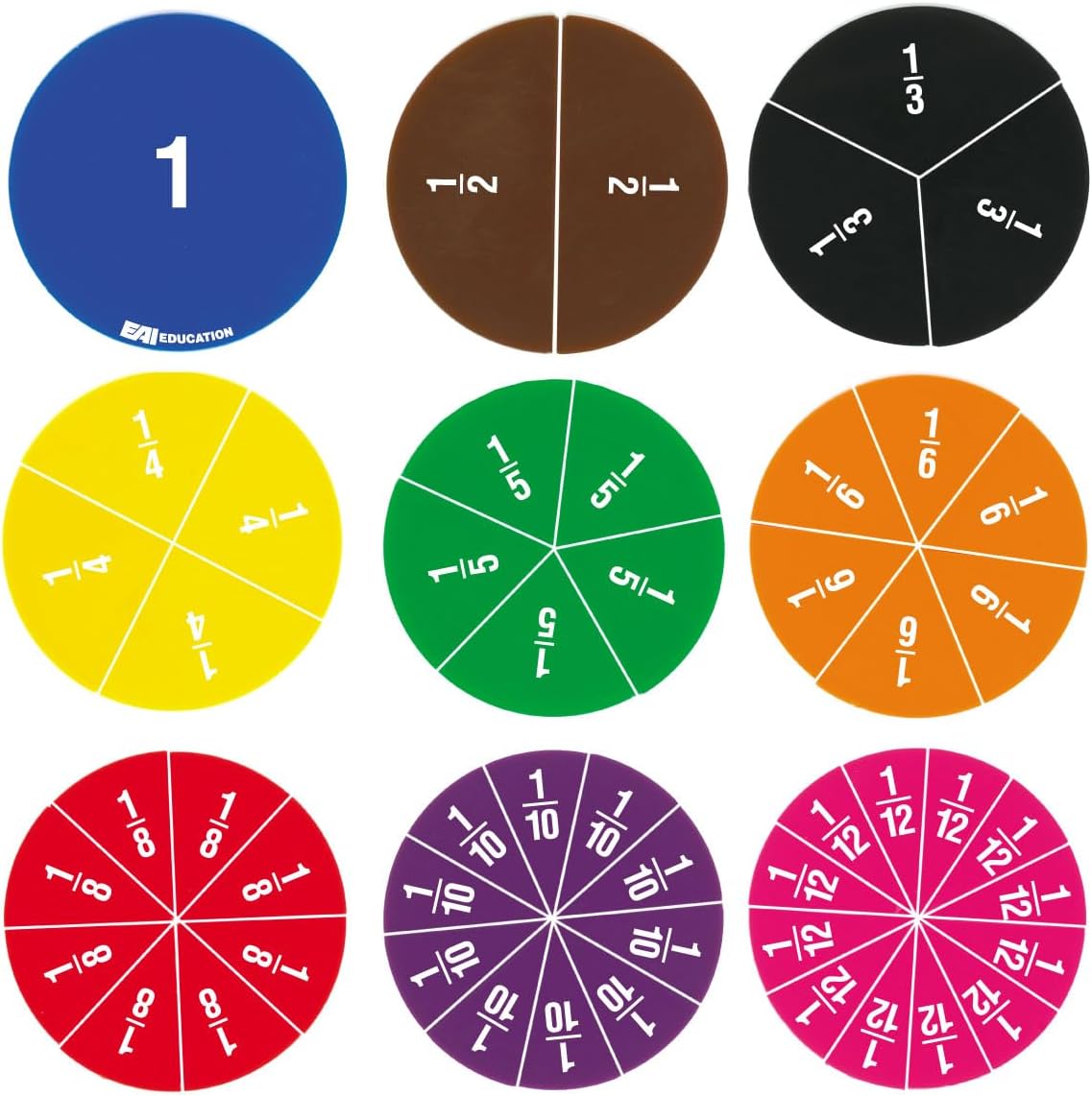 EAI Education QuietShape® Foam Fraction Circles: Numbered - Set of 51