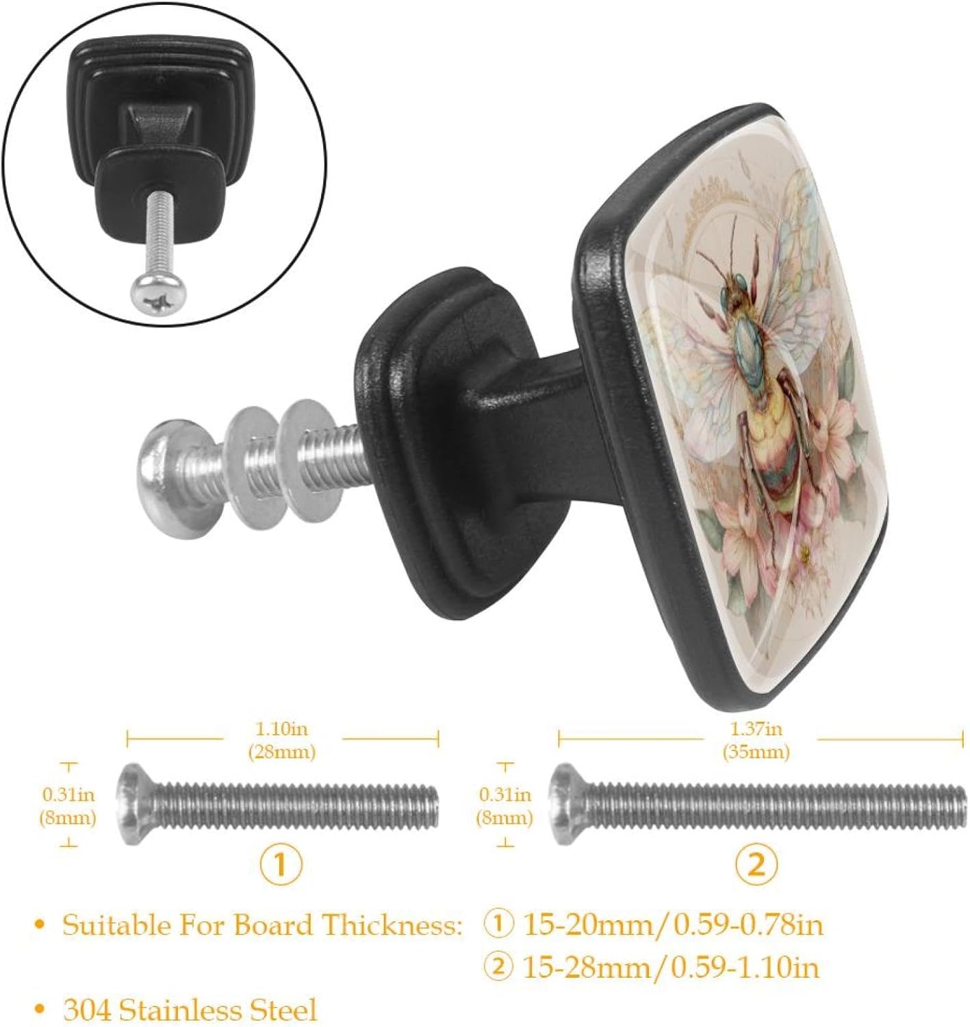 4 Pack Cabinet Knobs Drawer Pulls, 30mm Round ABS Glass Drawer Hardware Growing Purple Butterflies Cabinet Handles with Screws for Dressers Kitchens Cupboard