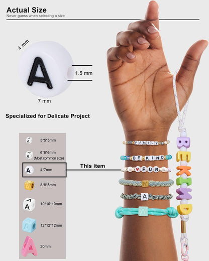 DoDoBeads 1270 Pcs Letter Beads Kit, White and Colorful Square Acrylic Alphabet Beads with Extra Vowels, Numbers & Spacers, Perfect for Friendship Bracelets