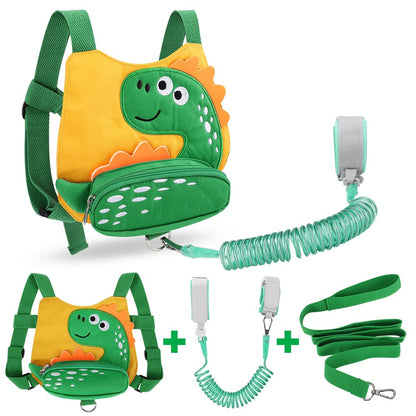 3 in 1 Toddler Harness Leash + Baby Anti Lost Wrist Link, Accmor Cute Dinosaur Child Safety Harness Tether, Kids Walking Wristband Assistant Strap Belt for Parent Boys Outdoor Activity (Black)