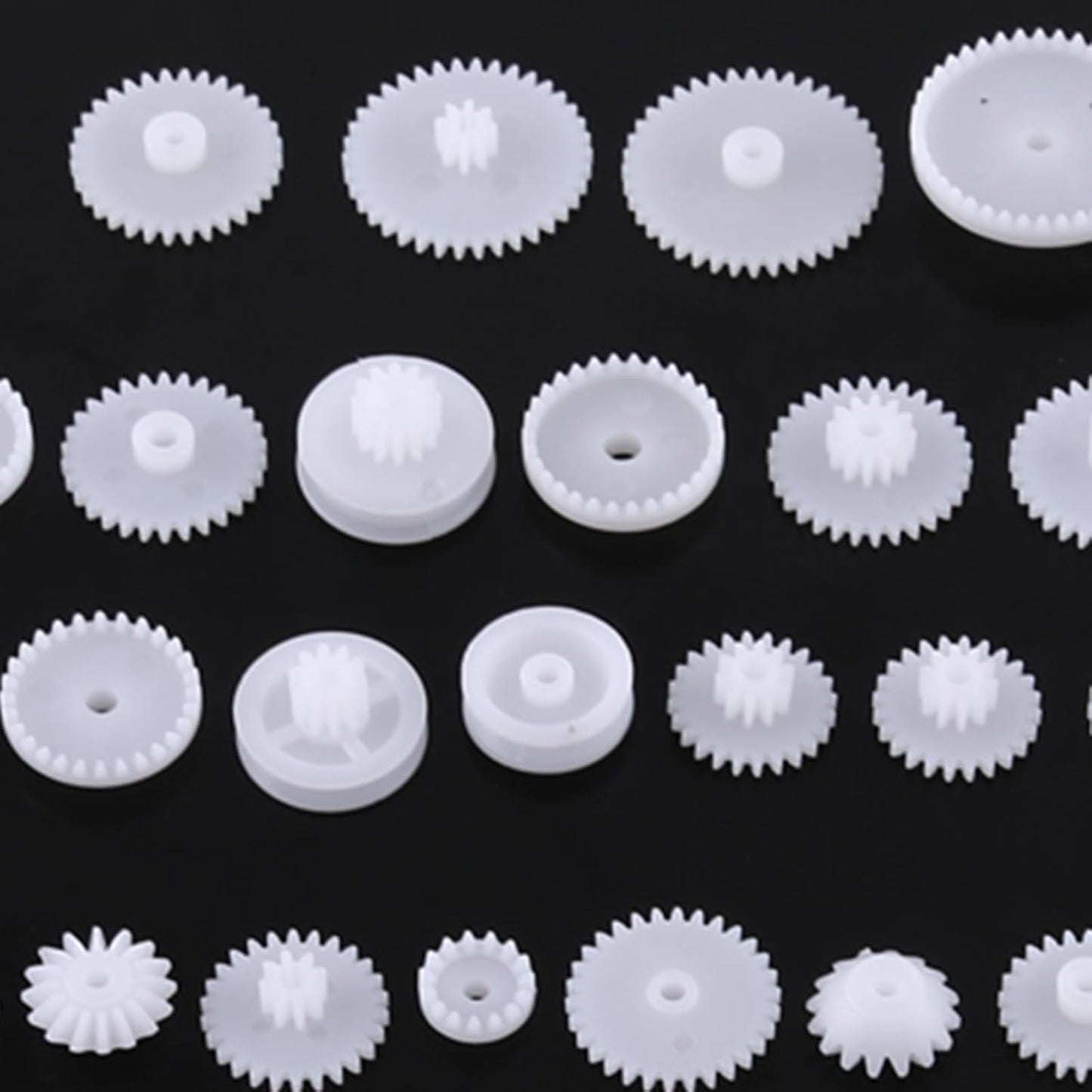 Walfront Plastic Motor Gears Robot Gear Kit Pulley Belt Single Double Crown Gears Set for DIY Car Robot (64 Kinds)